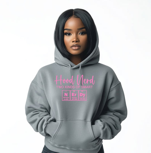 Gray and Bubble Gum Pink Nerdy Hoodie (Unisex)