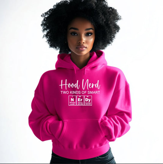 Hot Pink and White Nerdy Hoodie (Unisex)