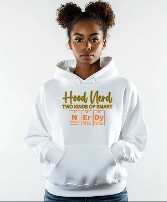 White/Green w/Orange Outline Nerdy Hoodie (Unisex)